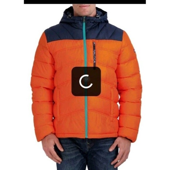 Nautica Poly Hooded Regular Fit Puffer Jacket Mens Sz Large Hunt Orange NWT $175 - Picture 13 of 13